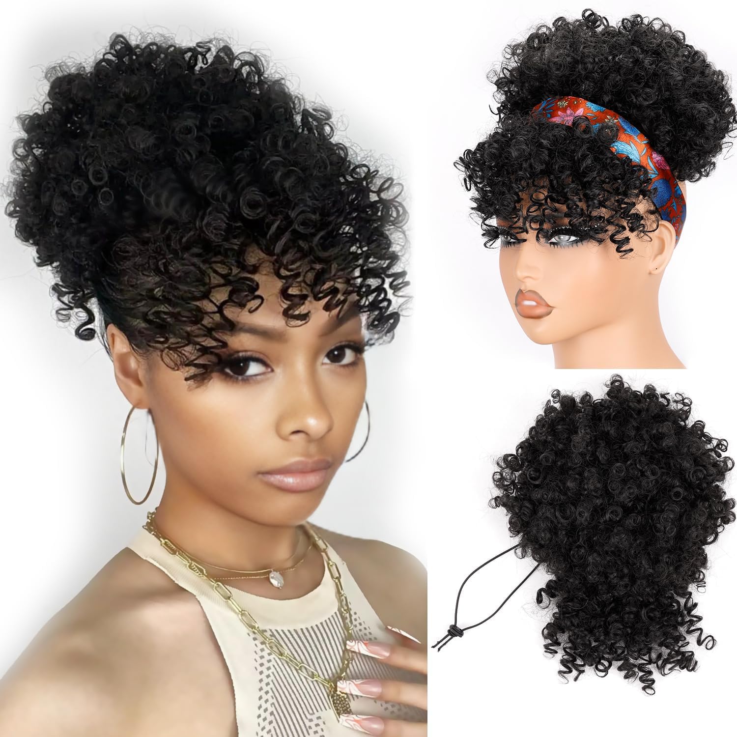 Drawstring Afro Curly Puff Ponytail - Coda di Cavallo Corta con Coulisse