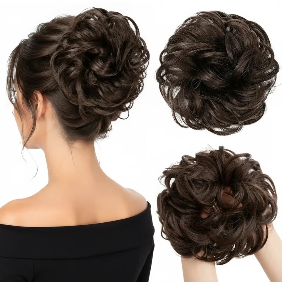 Claw Clip Messy Bun Hair Piece - Elegante parrucca per chignon ondulato e