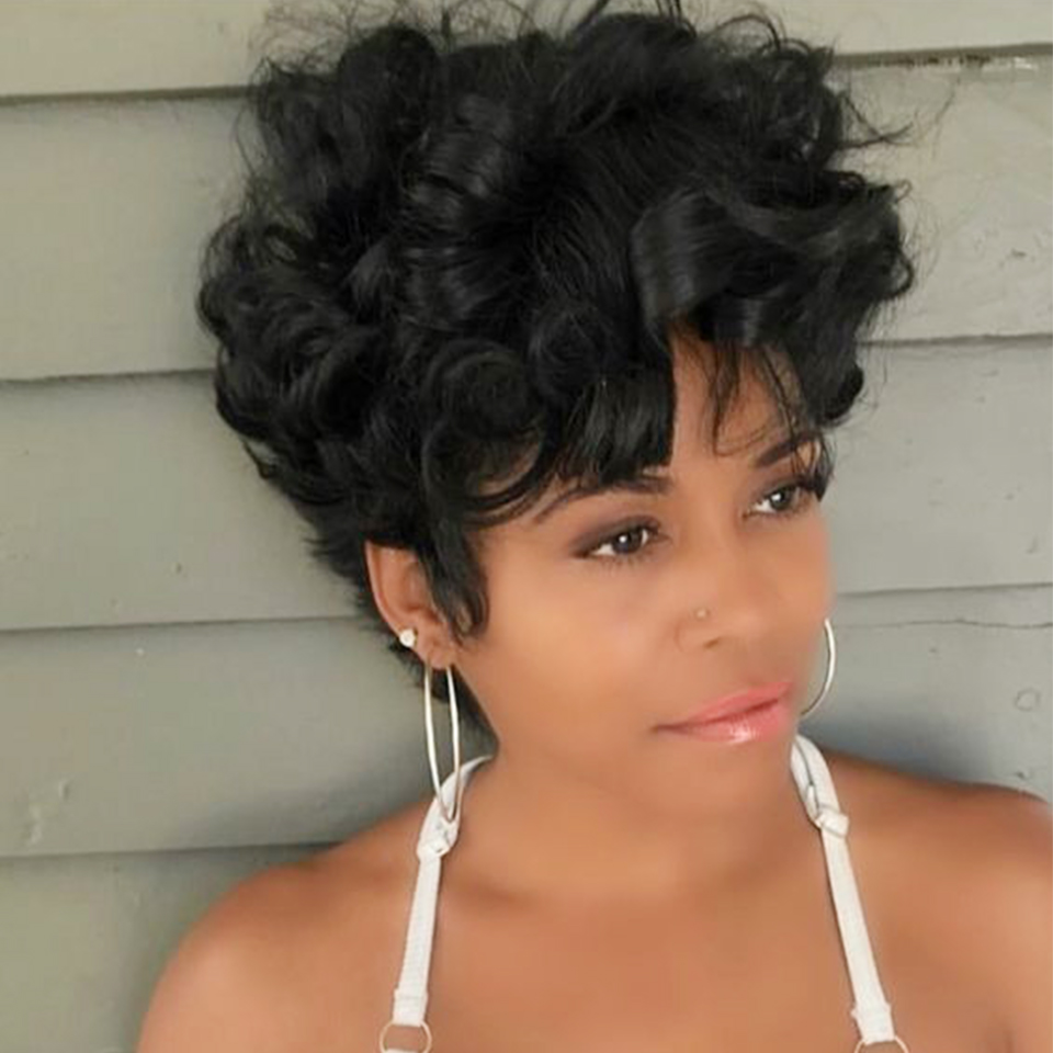 Short Pixie Cut Wig Human Hair Cheap - Parrucca rimbalzante a onde naturali Parrucche