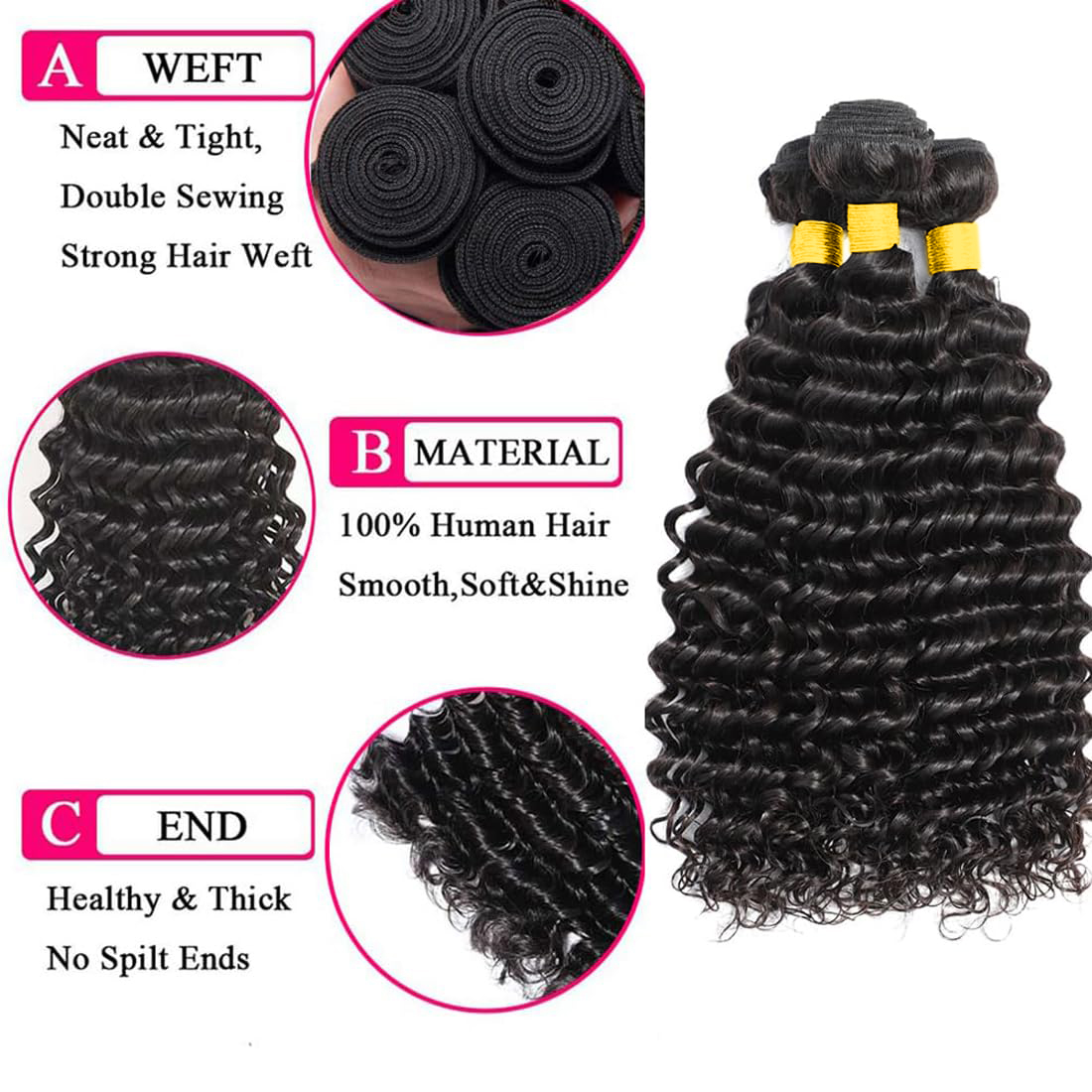 Extension di Capelli Umani Ond - Deep Wave 3 Bundles With Closure recensione e prezzo
